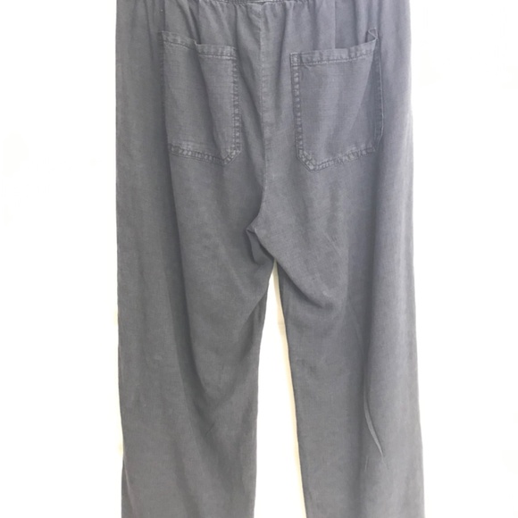 Splendid tie-waist linen-blend wide leg cropped in navy - Picture 3 of 10